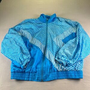 Vintage Blue Polka Dot Striped Track Suit Set Womens Medium Windbreaker Pants